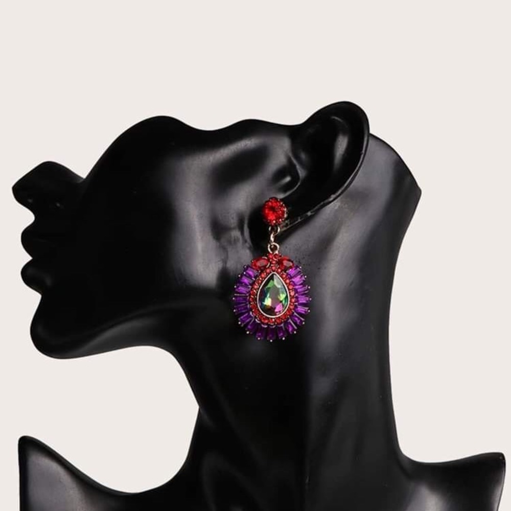 New Red & Purple Rhinestone Statement Earrings - Picture 3 of 3